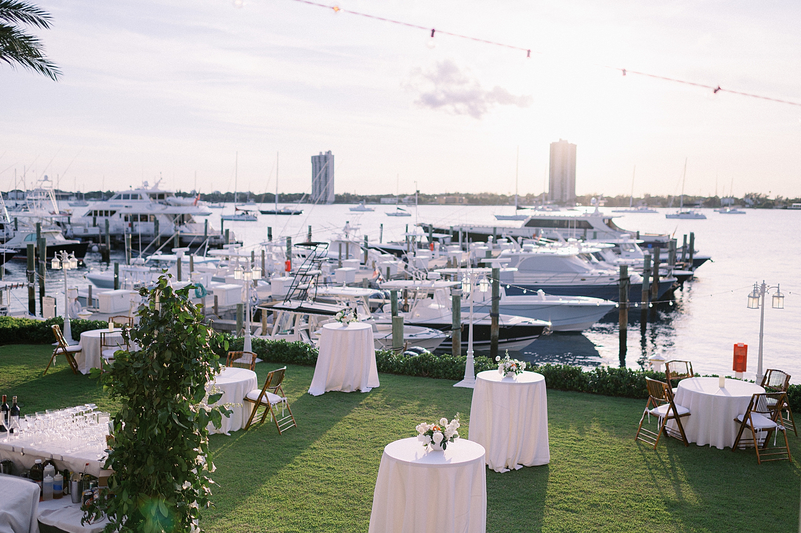 Detail shot of tables setup by yachts 