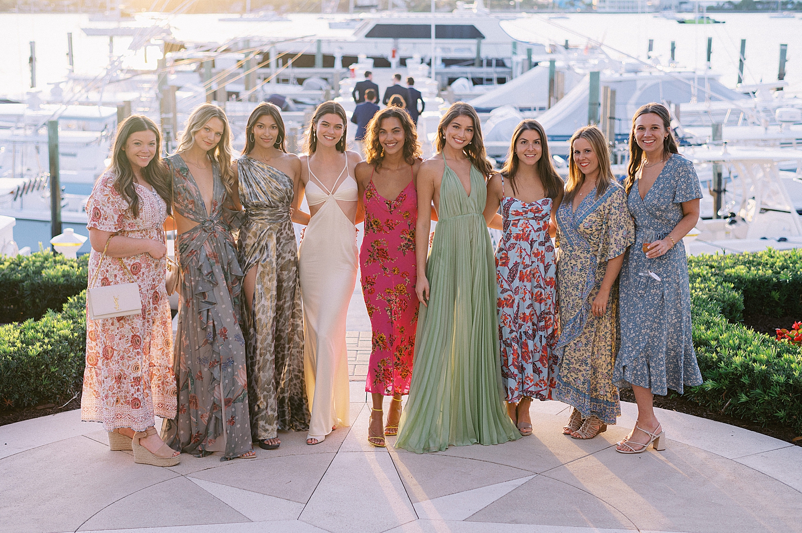 Bride and Bridesmaids dressed up for Rehearsal dinner