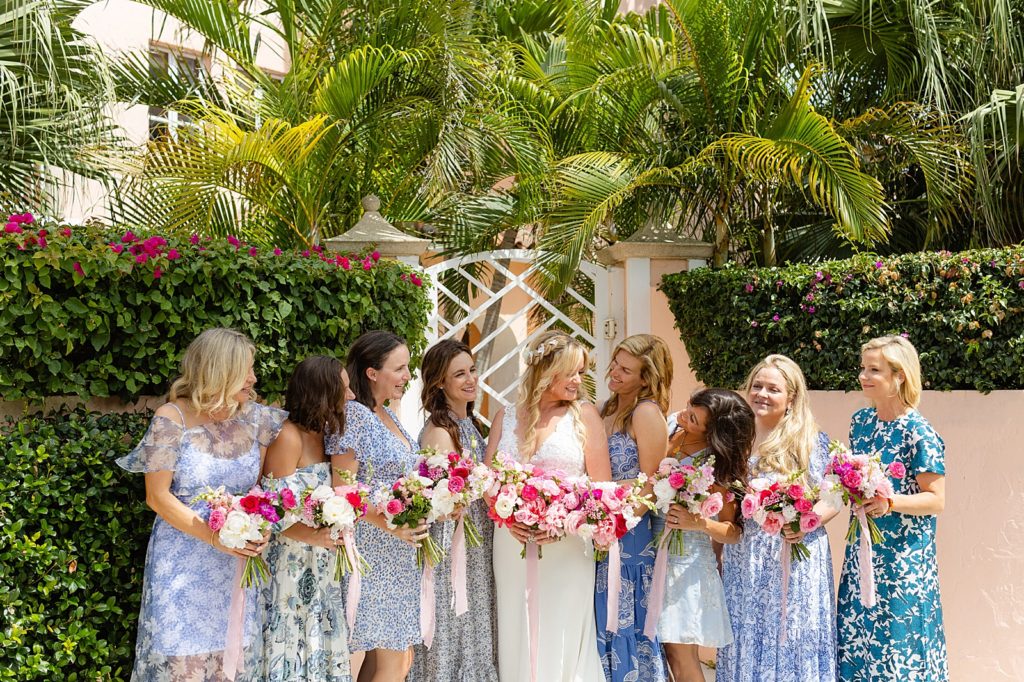 Bride with Bridesmaids holding pink bouquets