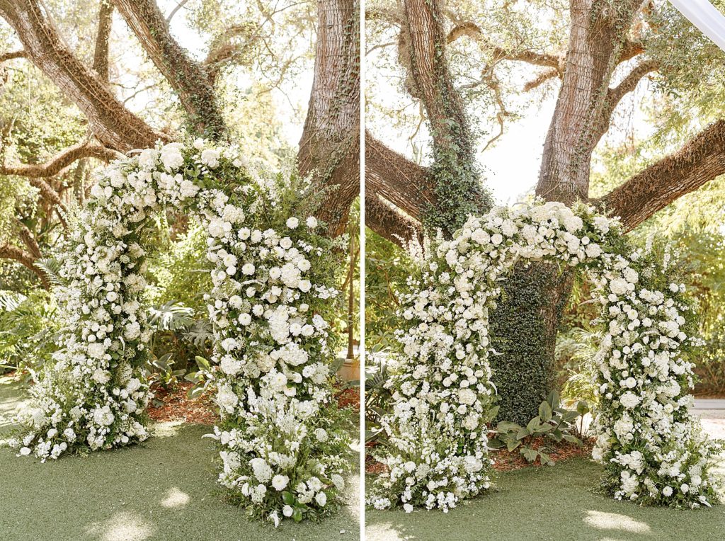 Detail shot of Ceremony white flower arch