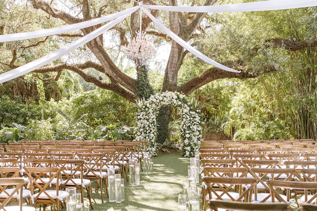 Detail shot of mystical Ceremony area with folding chairs