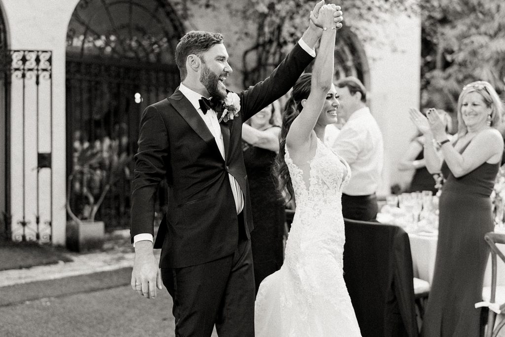 B&W Bride and Groom entering Ceremony together