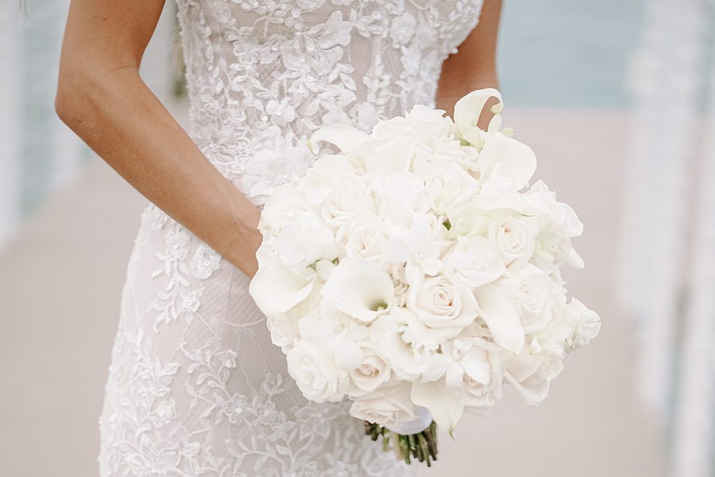 Closeup of Bride holding bouquet