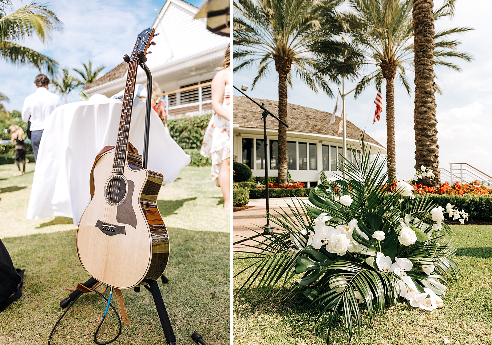 Detail shot of Guitar and flower decor for Ceremony