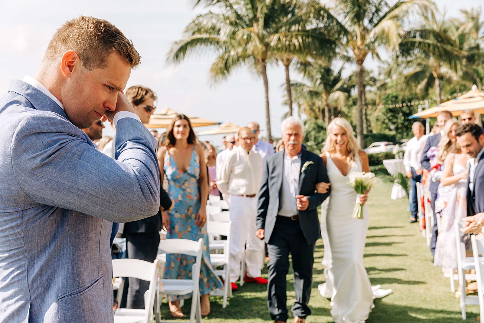 Groom's tearful reaction to Bride walking down the aisle