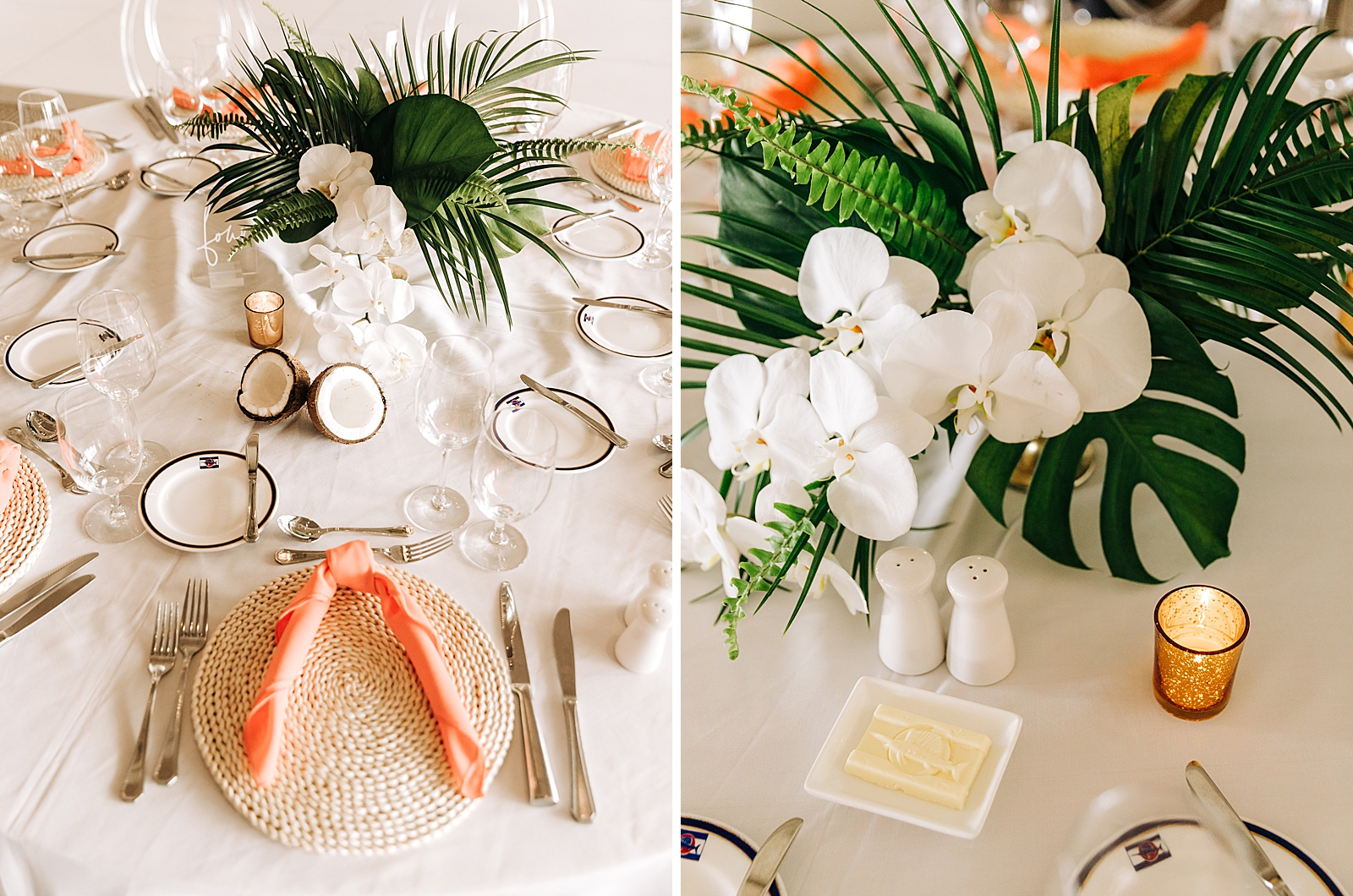 Detail shot of Reception table with coconuts and butter