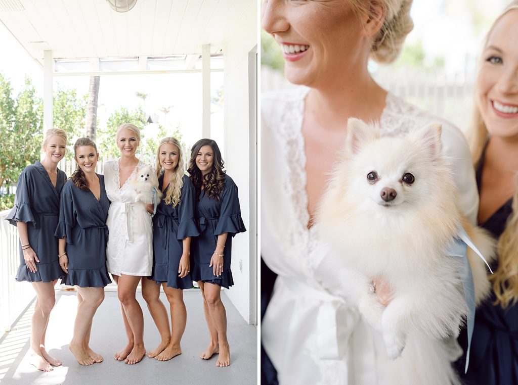 Bride with dog and Bridesmaids before getting ready