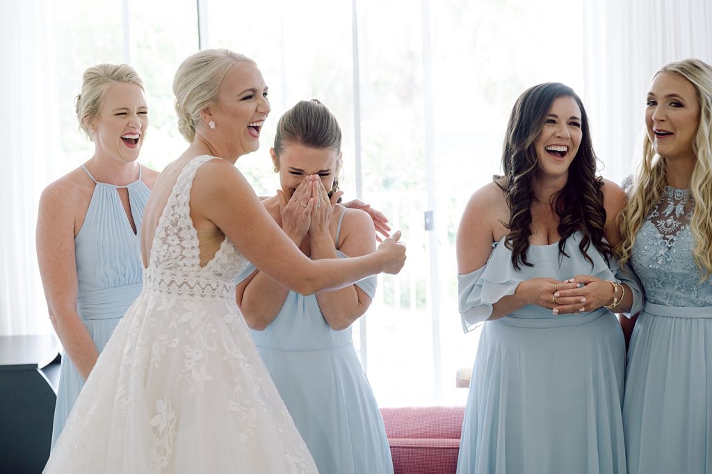 Bride seeing Bridesmaids after getting ready