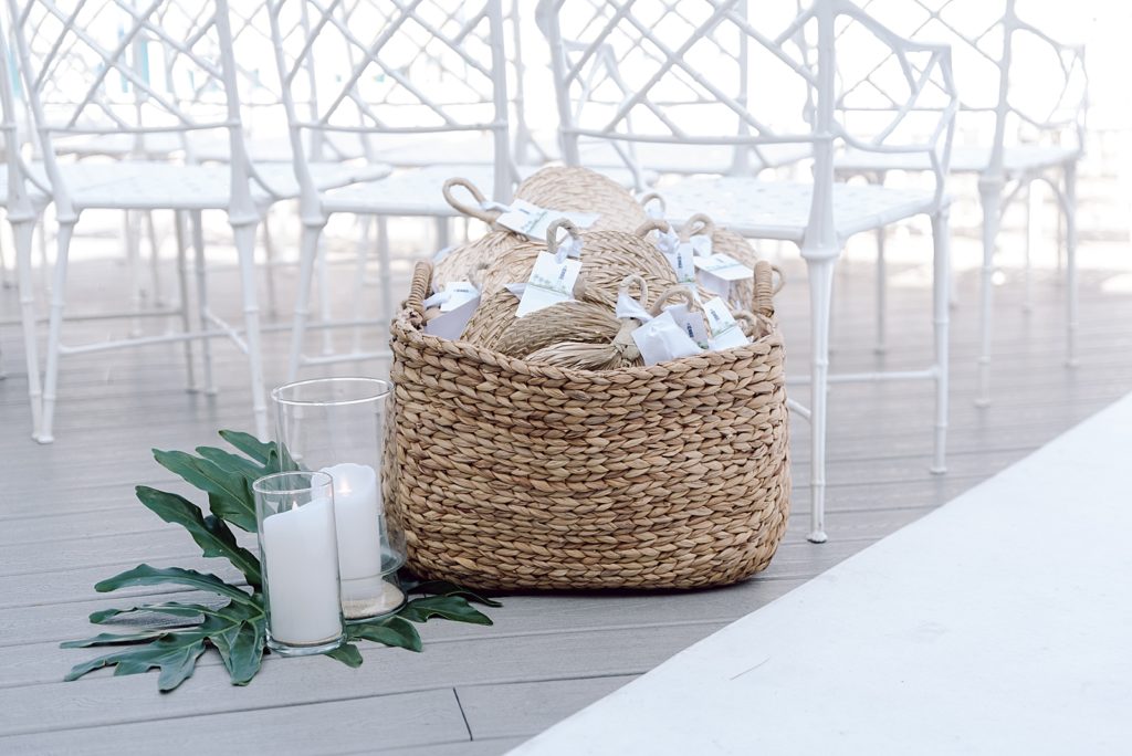Detail shot of Reception basket with pouches inside