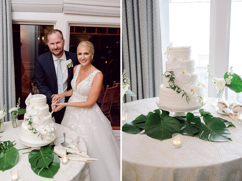 Bride and Groom cutting the wedding cake together